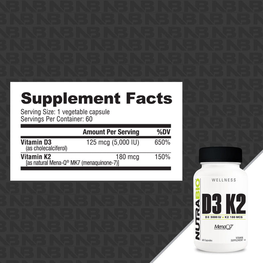 NutraBio Vitamin D3 K2 (5000 IU D3, 180 MCG K2)