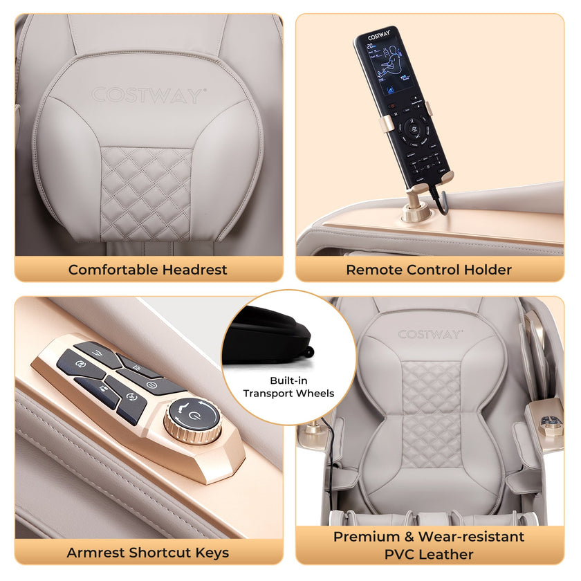 Mega Sale-Costway-Premium 3 Level Zero Gravity Full SL Track, Massage Chair With Heat- Dual Foot Rollers-Intelligent Body Scan With Shiatsu Rollers-JL10029WL