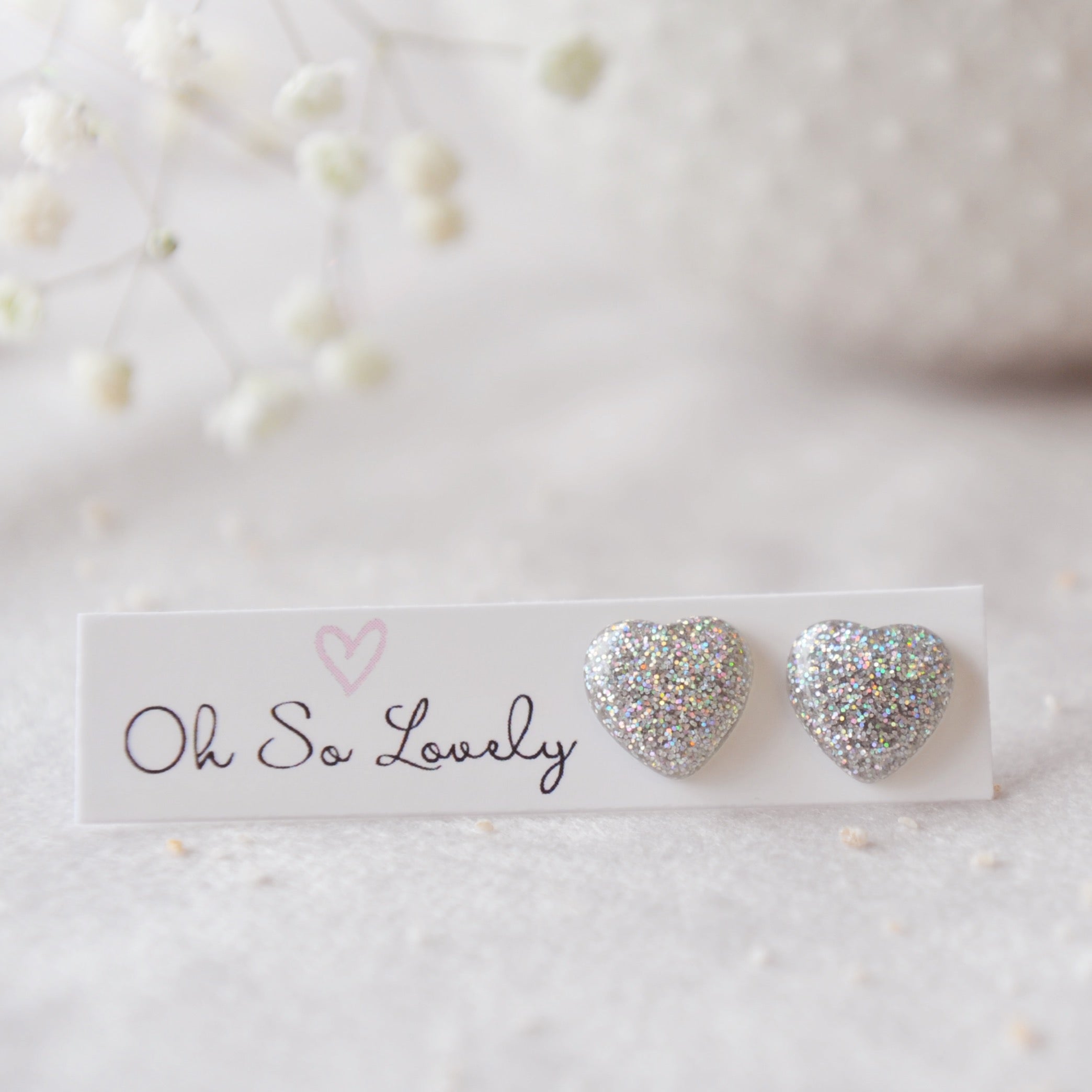 Glitter Heart Stud Earrings