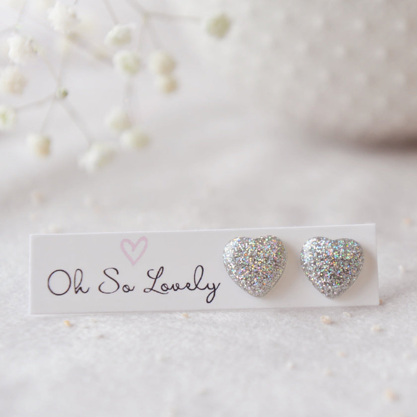 Glitter Heart Stud Earrings