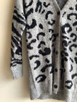 Grey Leopard Print Knit Cardigan