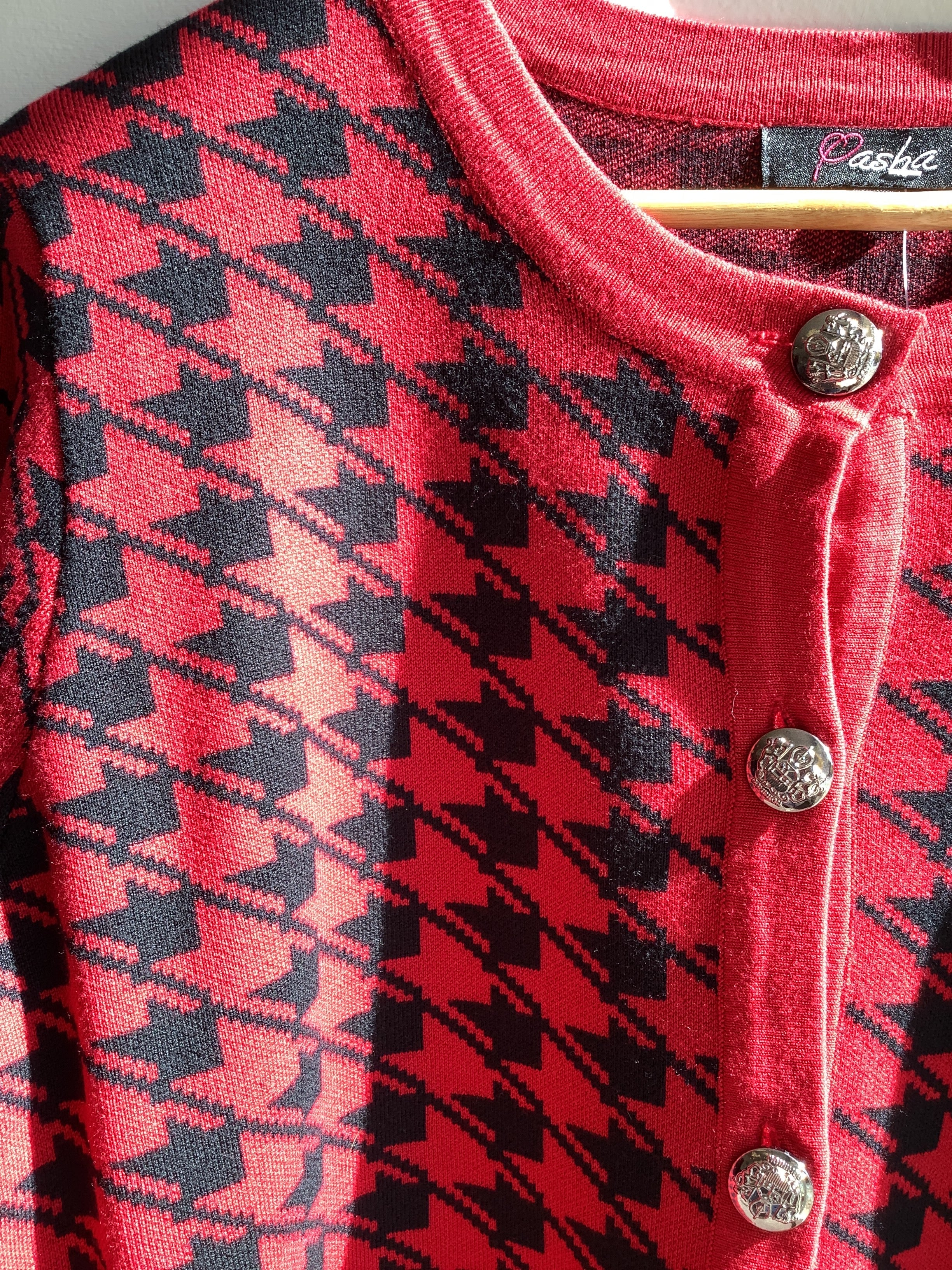 Vintage Red & Black Houndstooth Cardigan