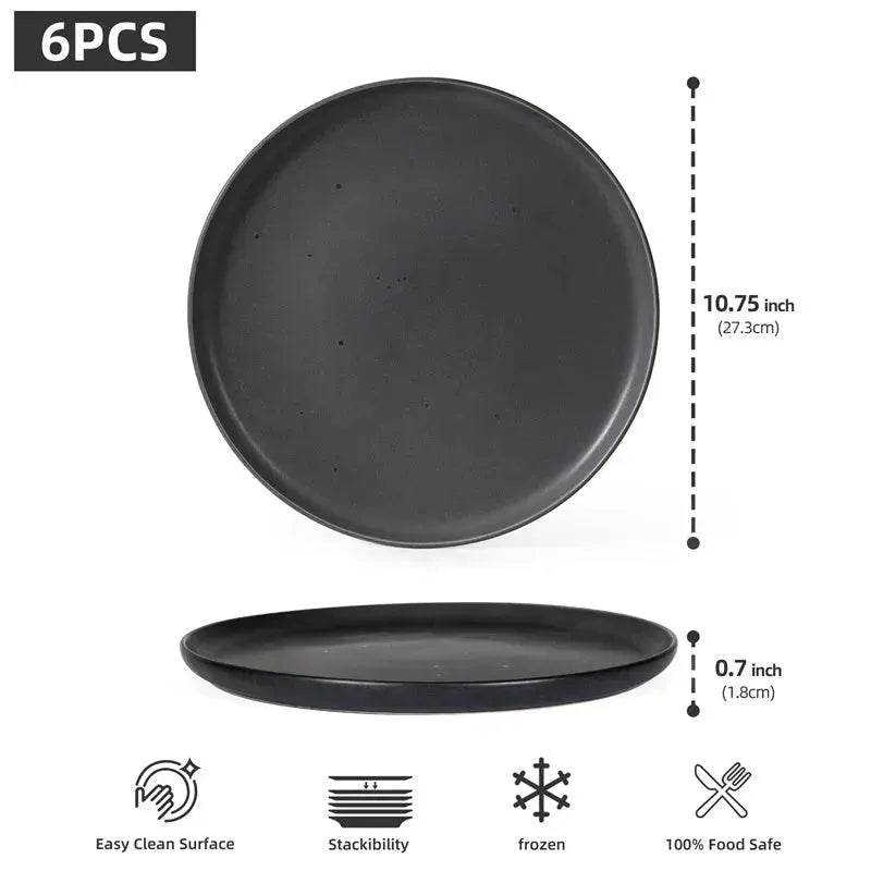 6PCS Flat Ceramic Steak Plate Salad Plates