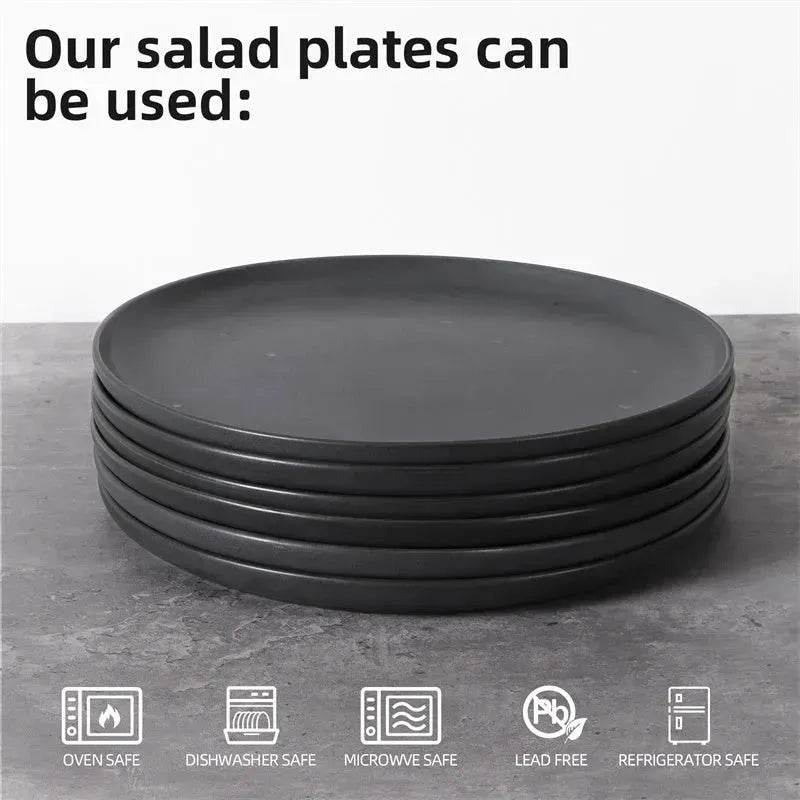 6PCS Flat Ceramic Steak Plate Salad Plates