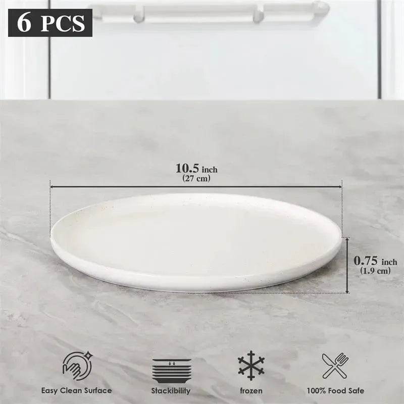 6PCS Flat Ceramic Steak Plate Salad Plates