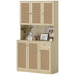 Milan Boho Kitchen Pantry Cabinet with Decorative Rattan Doors-Natural