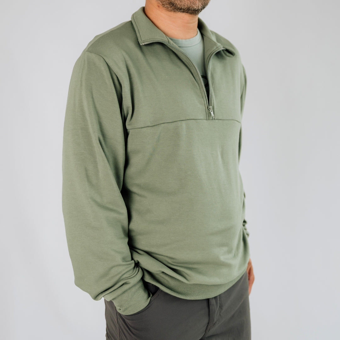 Adult Unisex Bamboo Fleece Half Zip | Smoked Pine