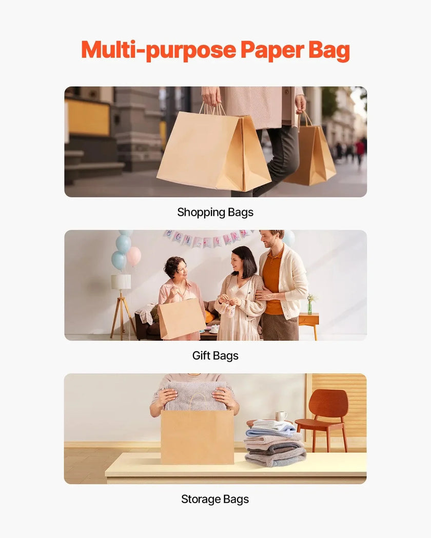 VEVOR Kraft Paper Bags with Handles  Large Eco-Friendly Bags