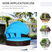 Outsunny 4 Pieces Outdoor Daybed with Retractable Canopy, PE Rattan Wicker Round Sofa Day Bed, Patio Sectional Conversation Furniture Set with Cushions and Pillows, Light Blue