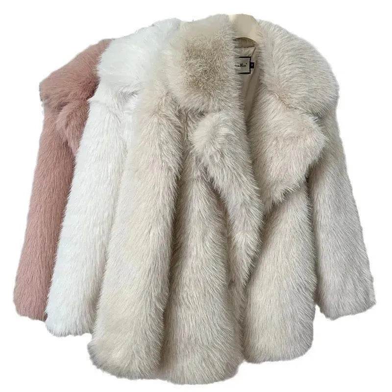 Classy Fashionable Winter Plain Huge Faux Fur Coat for Ladies