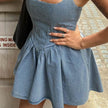 Women sleeveless Sling Waist jeans Denim Dress Backless halter neck flared mini dress