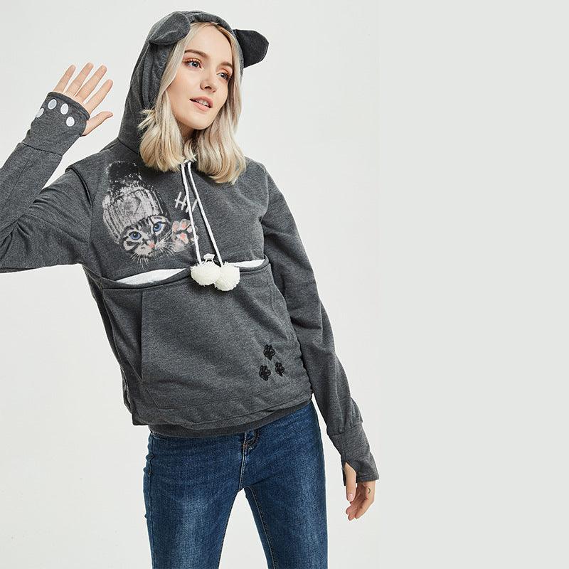 Cute Cat Hoodie Sweatshirt with Big Pocket – Women's Hooded Top
