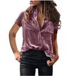 European And American Spring And Summer Pocket Short Sleeve Suede Shirt For Women