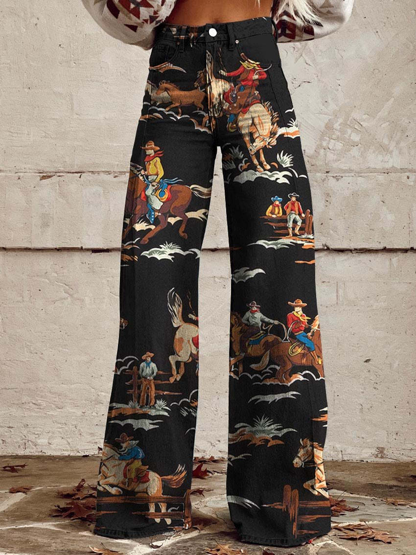 3D Graphic Printed Wide Leg Pants for Women – High Waist Bootcut Graphic Trousers