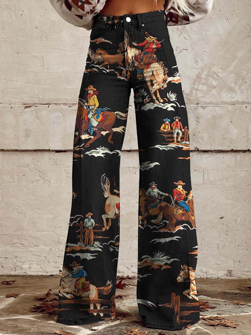 3D Graphic Printed Wide Leg Pants for Women – High Waist Bootcut Graphic Trousers