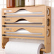3 grid Bamboo Wood Wall Mounted Food Wrap Dispenser
