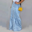Women's Slim-fit Peplum Patchwork Long Denim Skirt fish tail style Jeans Skirt