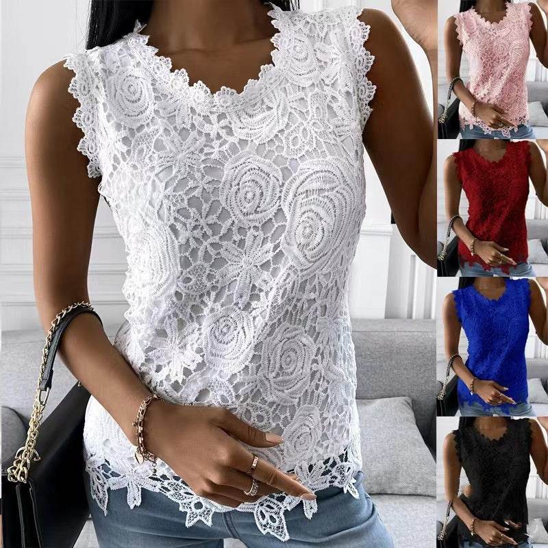 Elegant Women Summer Flowers Lace Blouse top