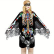 Halloween Skeleton Poncho, Lace Skeleton Halloween Costume Poncho Day Of The Dead Poncho For Women