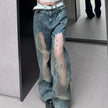 Retro Washed Ripped Baggy Jeans Pant For Women Summer Hollow Out
