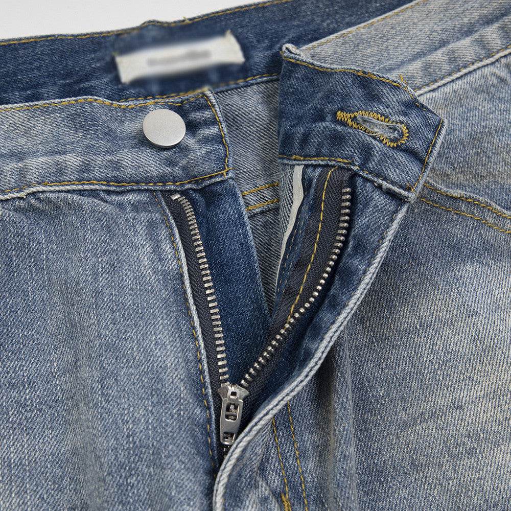 Punk Make Old Ripped Letter Denim Trousers Men Jeans
