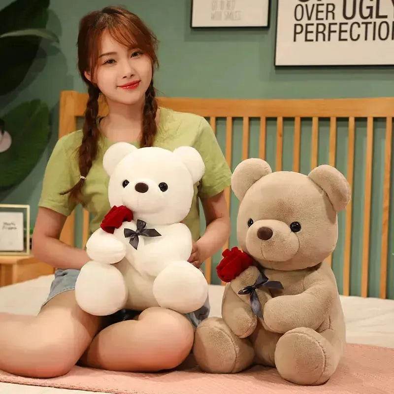 New Lovely Hug Roses Teddy Bear Stuffed Soft Animal Dolls Nice Birthday Gift Girlfriend Valentine's Day