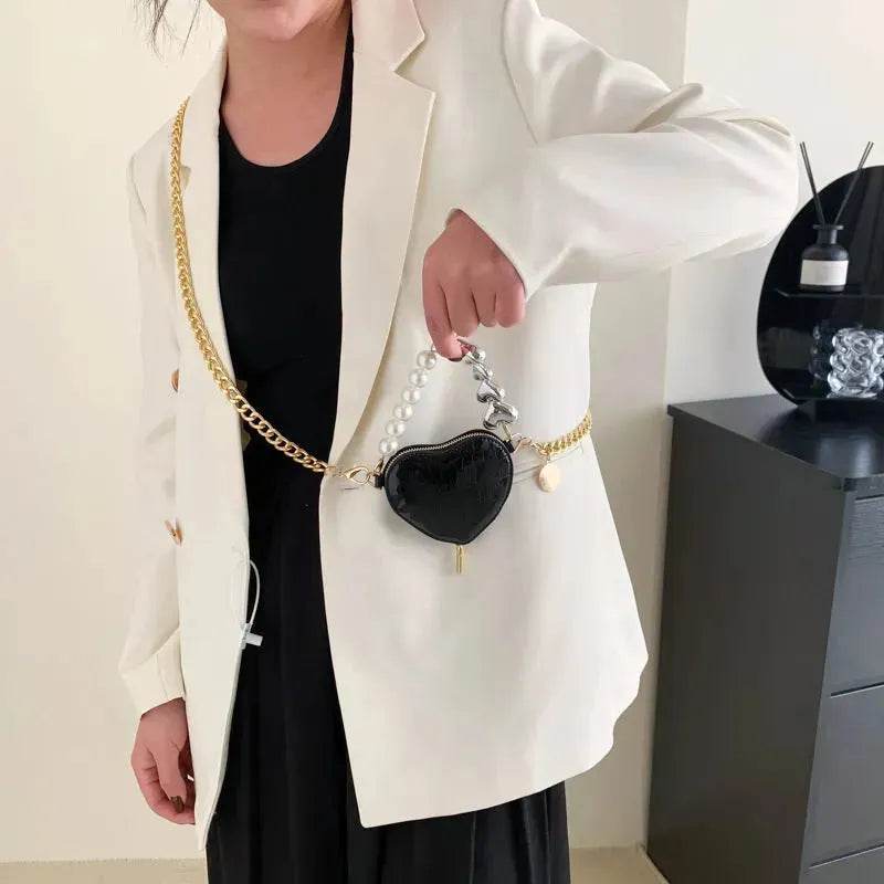 Love Shape Pearl Mini Messenger Bag for ladies y2k crossbody bag