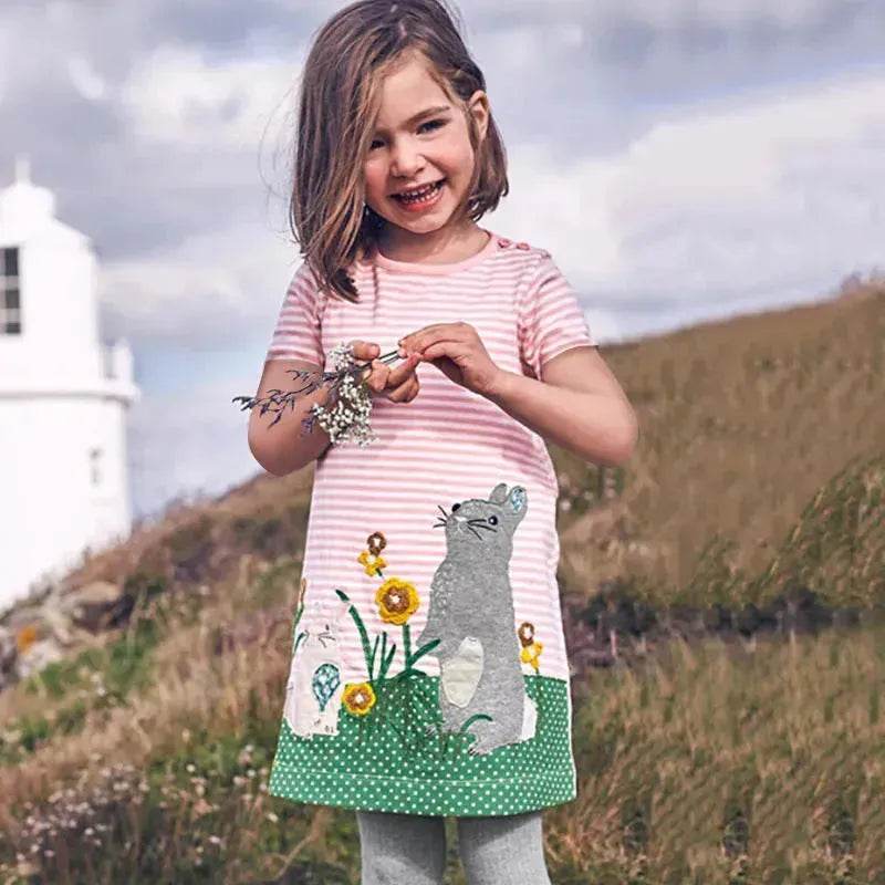 Casual Girls' Skirt gown  Cartoon Printed Cotton Dress for kids