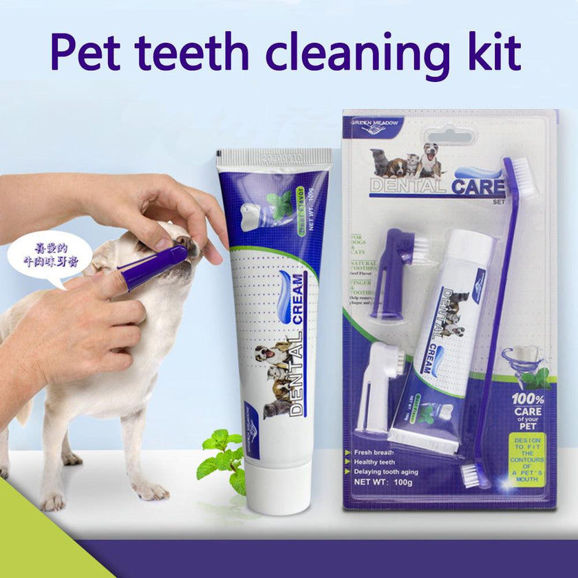 Dog Dental Care Kit – Pet Toothbrush Set with Toothpaste, Finger Brushes & Dual-Head Brush