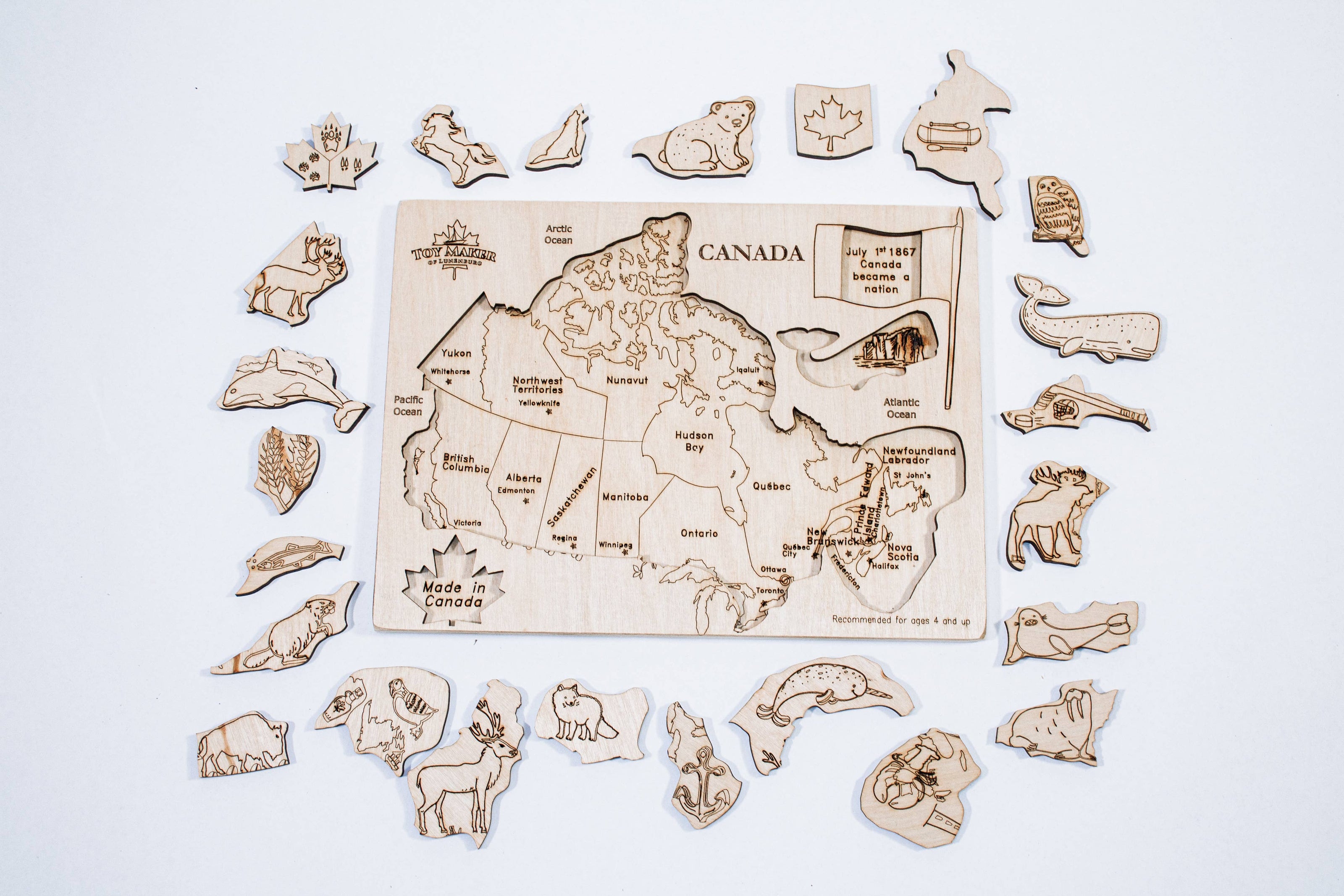 Toy Maker of Lunenburg - Kids Canada Map Puzzle with Native Animals - Made In Canada - High Quality