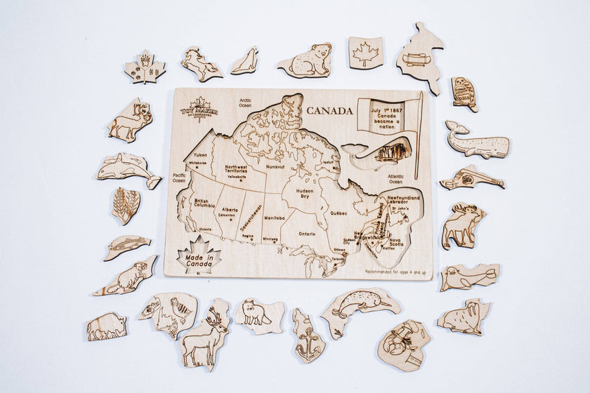 Toy Maker of Lunenburg - Kids Canada Map Puzzle with Native Animals - Made In Canada - High Quality