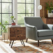 Table d'appoint style Mid-Century en bois D'Acacia avec 2 tiroirs