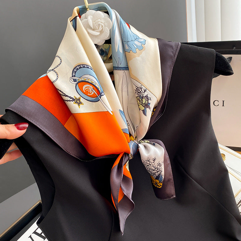 Women's Mulberry Silk Square Scarf 65x65cm | Beige Orange & Yellow Gray