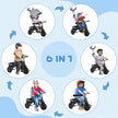 Qaba 4-in-1 Convertible Toddler Tricycle Stroller with Canopy Basket Safety Harness for Kids 12-60 Months Grey