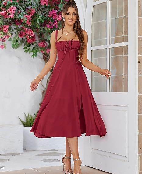 Spring Summer Sleeveless Floral Bohemian Corset flow Slit Midi  Dress