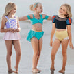 Kids Two-Piece Swimsuit Set – Girls Polyester Swim Top & Shorts in 5 Styles (Size 100–140)