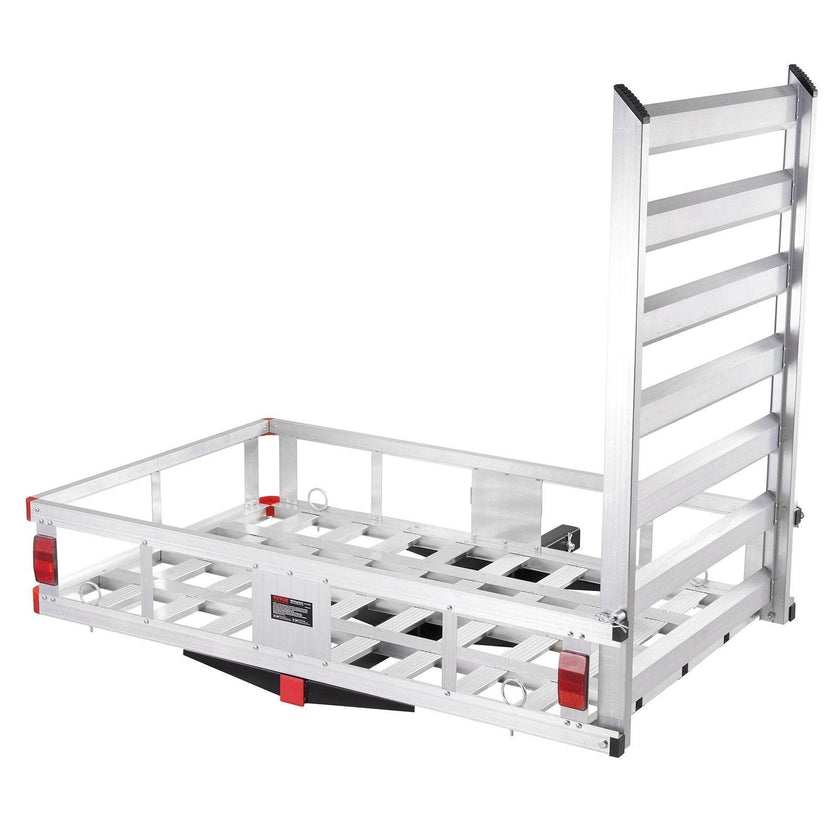 Hitch Cargo Carrier, 500lbs Capacity Trailer Hitch Mounted Cargo Basket, Aluminum Luggage Carrier Rack With Folding Ramp, Fits 2 Hitch Receiver For SUV Truck Pickup Camping