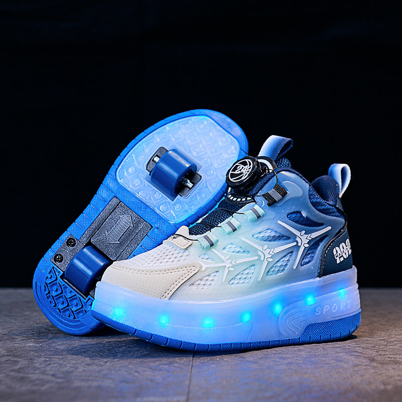 Kids Flash LED Knob Roller Skating Shoes – Light-Up Sneakers for Boys & Girls