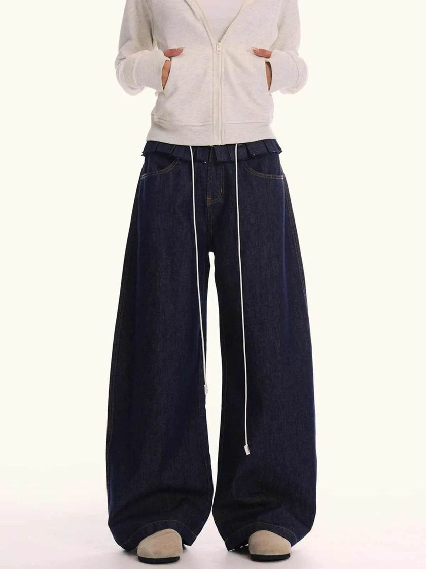 Loose Waist Stitching Small Skirt Baggy Jeans Pant For Men And Women