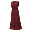 Maxi Dresses For Women - Elegant V Neck Ruffled Sleeves Empire Waist Pleated Flowy Dress