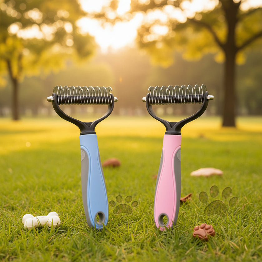 Pet Dematting Comb – Stainless Steel Knot Remover for Dogs & Cats | Pink & Blue