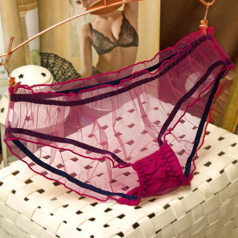 Women's Mesh Transparent Seamless Low-Waist Briefs Breathable Hollow Lace