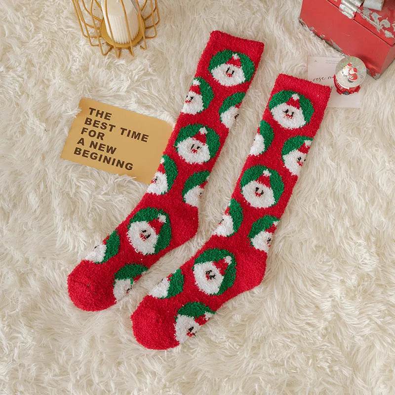 Coral Fleece Stockings Cartoon Thermal Christmas Room Socks