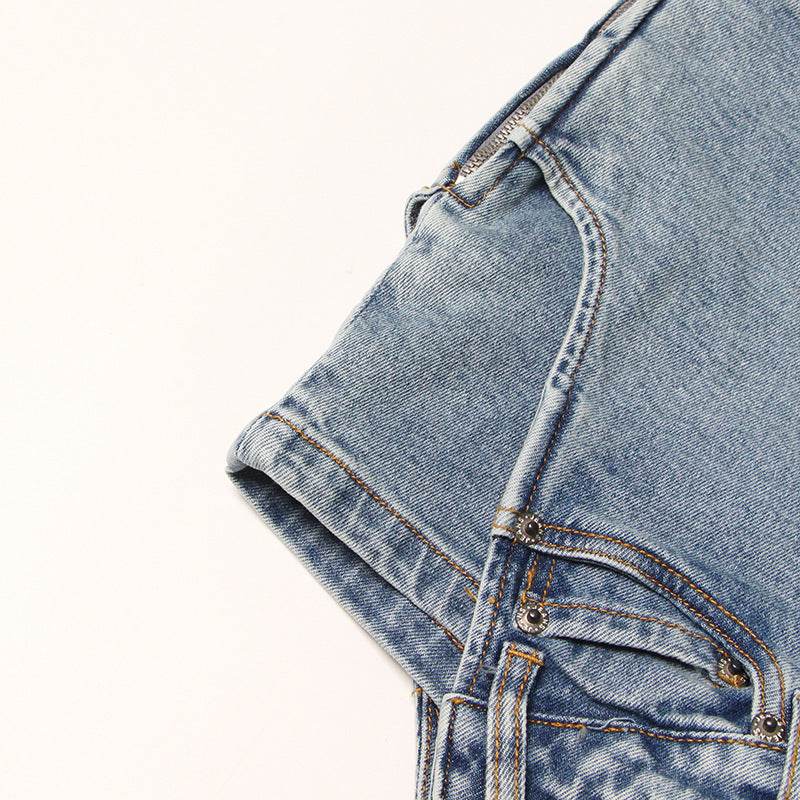 Short Irregular Solid Color Women's Denim High Street Mini Skirt Skort
