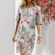 Women's Vintage Floral Print Midi Dress – Slit Round Neck Half Sleeve Summer Dress