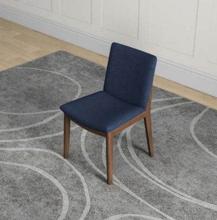 Laura Blue Linen Solid Wood Dining Chair  Set Of 2 Mid-Century Modern Style