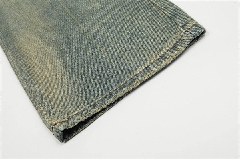 Heavy Industry Washing Hole Denim Trousers Men Jeans