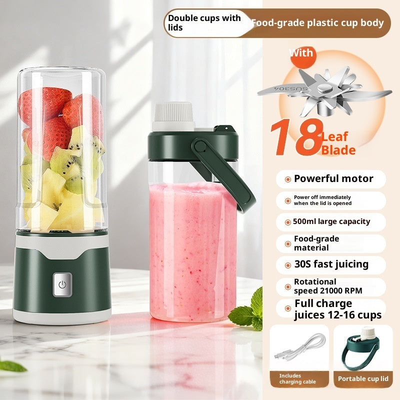 Rechargeable Electric Juicer Cup – Portable USB Blender with 6-Blade & Double Cup | 500ML