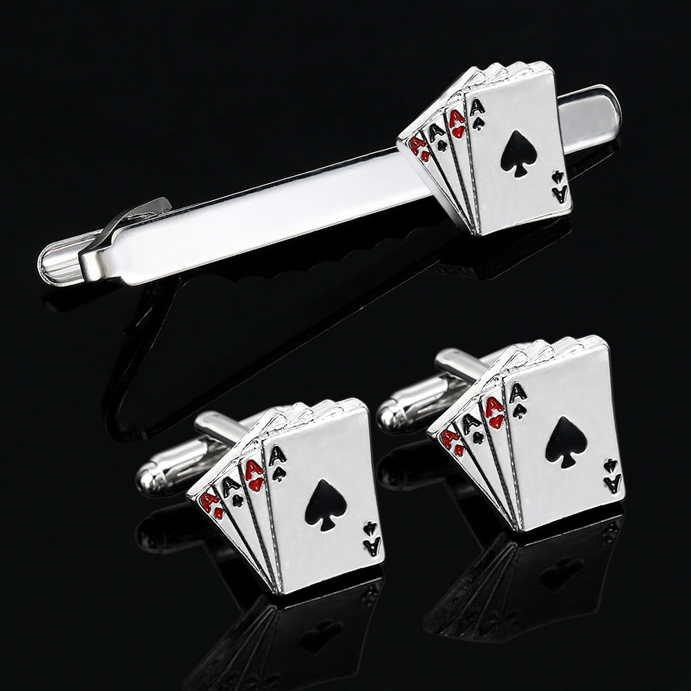 Men's Poker Cufflinks & Tie Clip Set – Alloy Business Shirt Cufflinks | Canada & USA