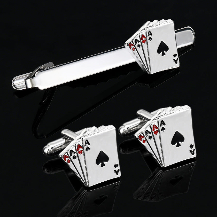 Men's Poker Cufflinks & Tie Clip Set – Alloy Business Shirt Cufflinks | Canada & USA